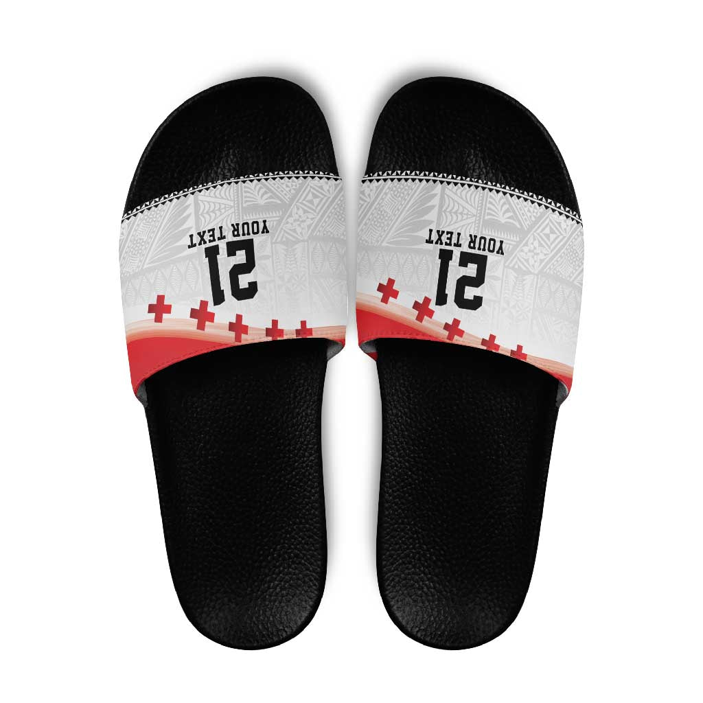 Ikale Tahi Pacific Tonga Rugby Custom Slide Sandals Tongan Ngatu with Flag Pattern - Polynesian Pride