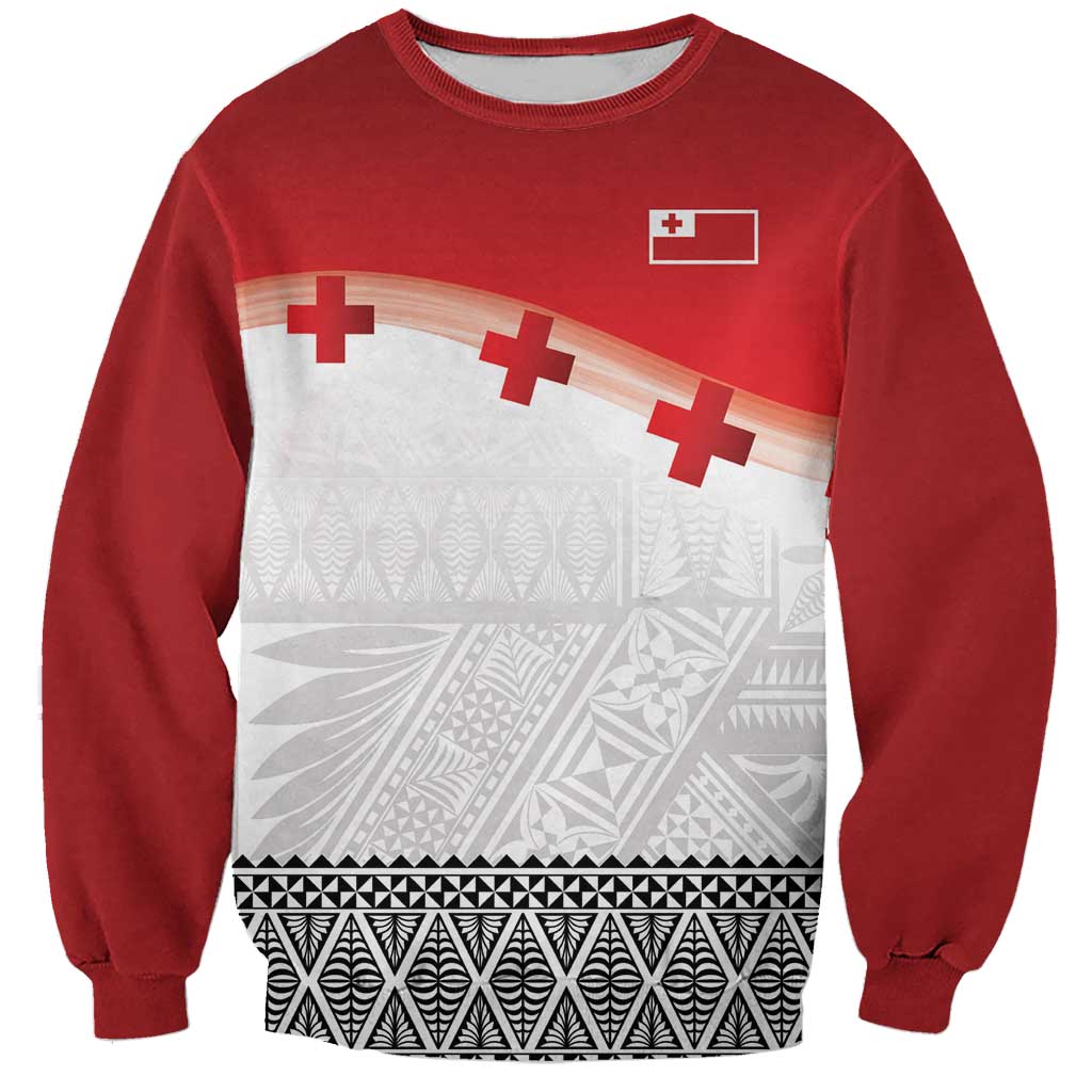 Ikale Tahi Pacific Tonga Rugby Custom Sweatshirt Tongan Ngatu with Flag Pattern