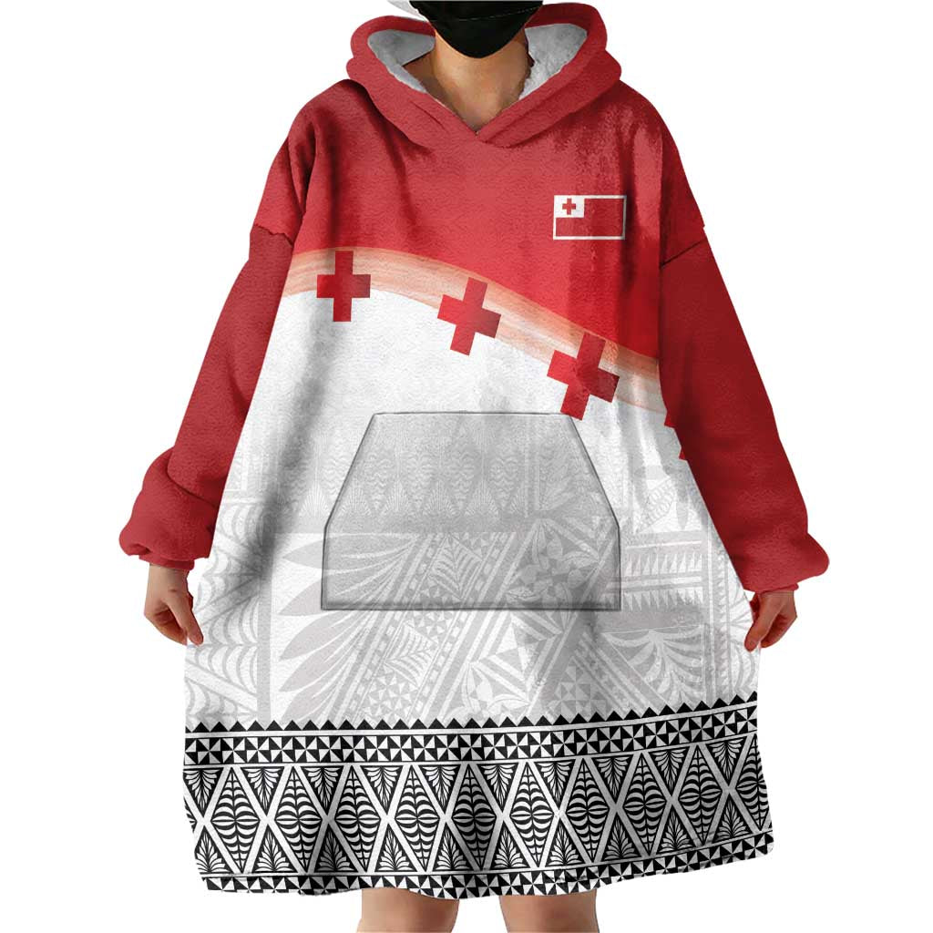 Ikale Tahi Pacific Tonga Rugby Custom Wearable Blanket Hoodie Tongan Ngatu with Flag Pattern LT9 - Polynesian Pride