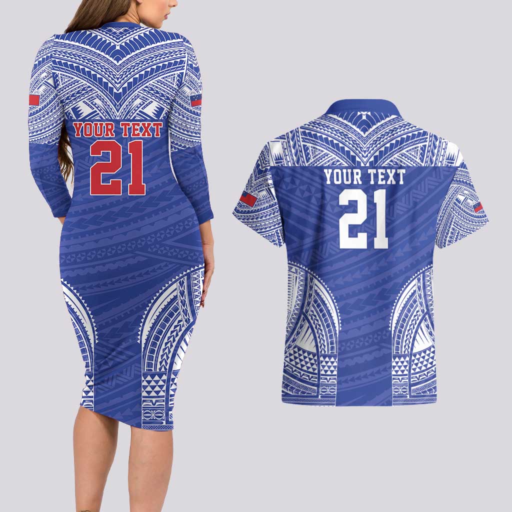 Manu Samoa Pacific Samoa Rugby Custom Couples Matching Long Sleeve Bodycon Dress and Hawaiian Shirt Polynesian Pattern