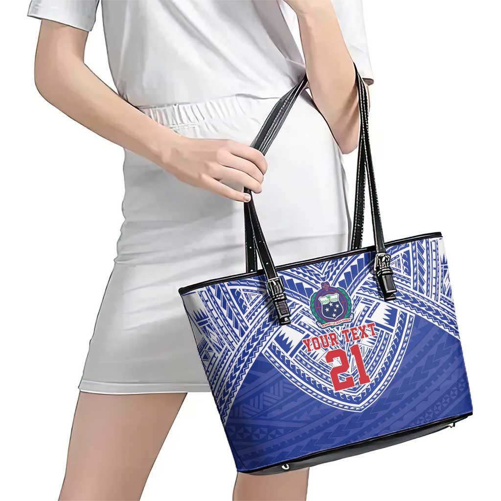 Manu Samoa Pacific Samoa Rugby Custom Leather Tote Bag Polynesian Pattern