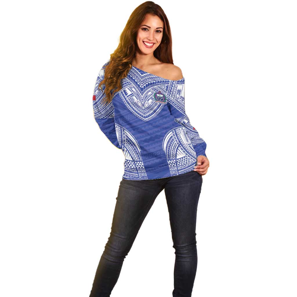 Manu Samoa Pacific Samoa Rugby Custom Off Shoulder Sweater Polynesian Pattern