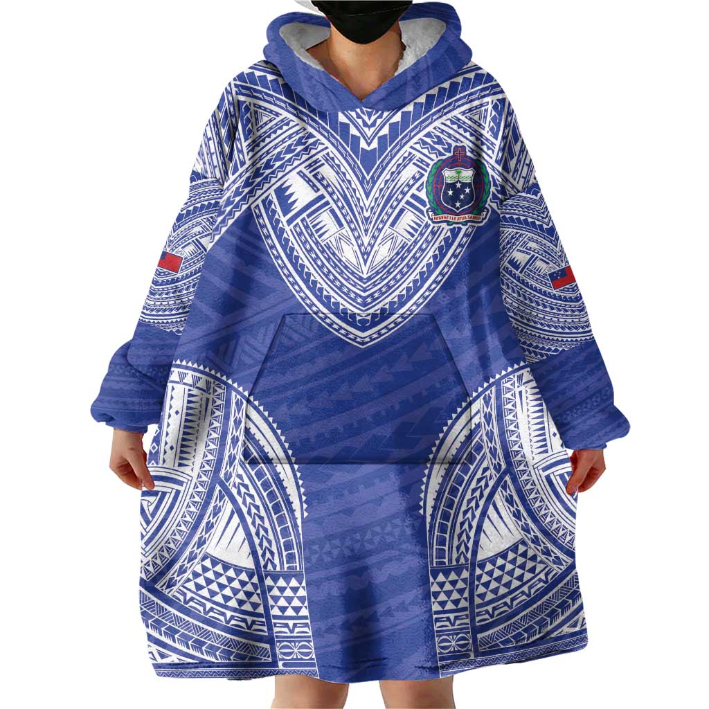 Manu Samoa Pacific Samoa Rugby Custom Wearable Blanket Hoodie Polynesian Pattern