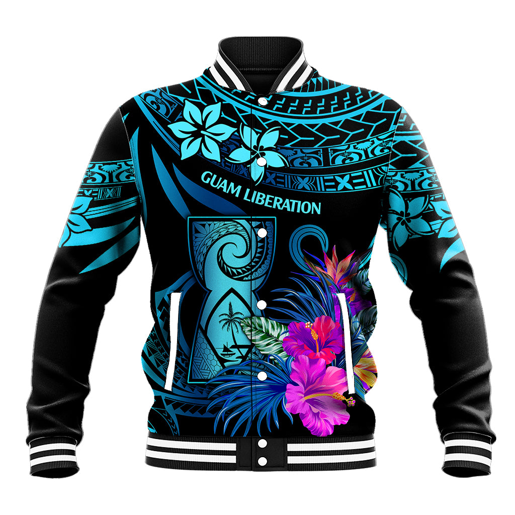Polynesian Guam Baseball Jacket With Latte Stone Happy Liberation Day LT9 Unisex Blue - Polynesian Pride