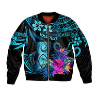 Custom Polynesian Guam Sleeve Zip Bomber Jacket With Latte Stone Happy Liberation Day LT9 Unisex Blue - Polynesian Pride