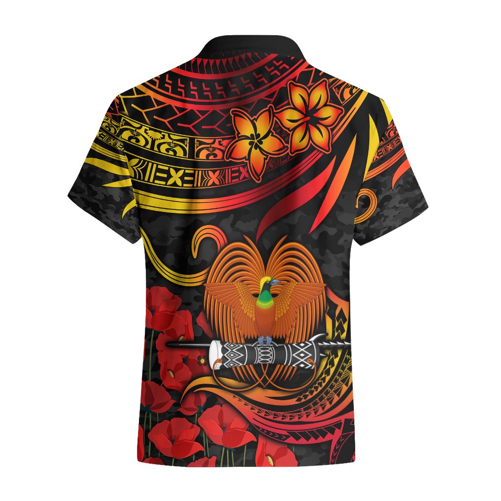 PNG Remembrance Day Hawaiian Shirt Polynesian Tribal and Poppy LT9 - Polynesian Pride