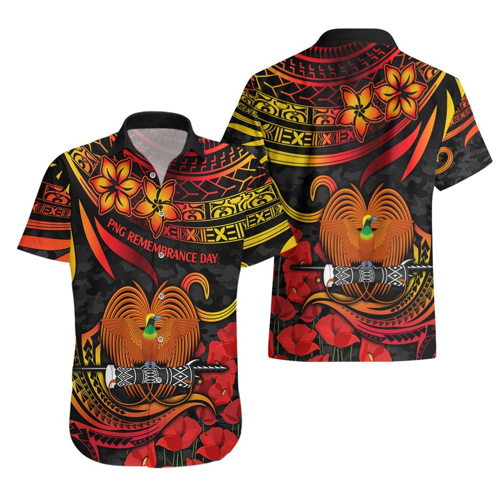PNG Remembrance Day Hawaiian Shirt Polynesian Tribal and Poppy LT9 - Polynesian Pride