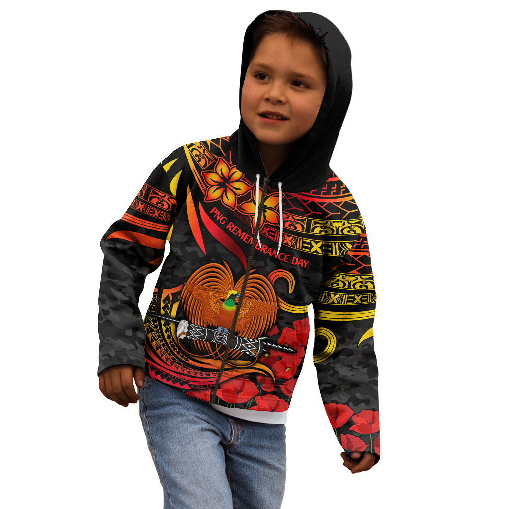 PNG Remembrance Day Kid Hoodie Polynesian Tribal and Poppy LT9 - Polynesian Pride