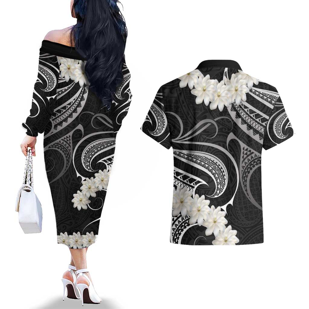 White Sunday Tokelau Gardenia Thunbergia Couples Matching Off The Shoulder Long Sleeve Dress and Hawaiian Shirt Fakamalo Atu Kia Te Koutou Uma LT9 - Polynesian Pride