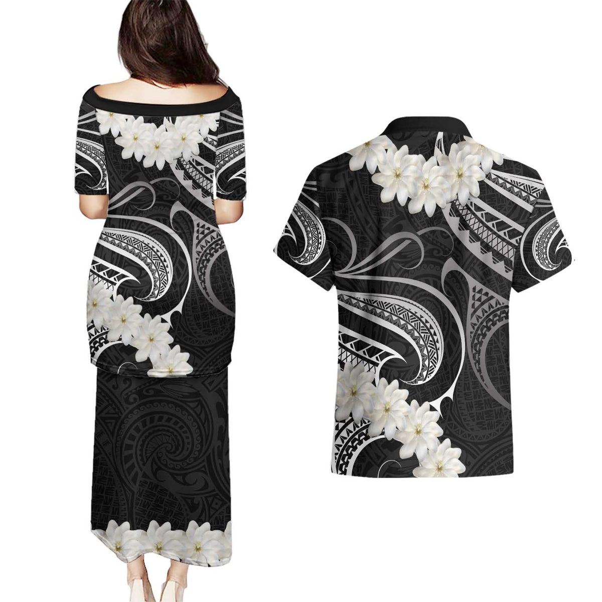 White Sunday Tokelau Gardenia Thunbergia Couples Matching Puletasi and Hawaiian Shirt Fakamalo Atu Kia Te Koutou Uma LT9 - Polynesian Pride