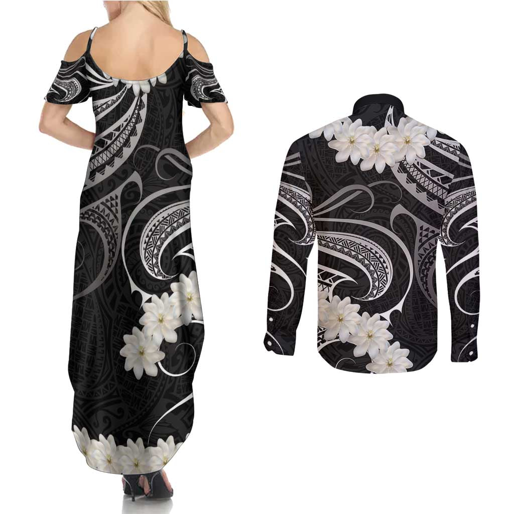 White Sunday Tokelau Gardenia Thunbergia Couples Matching Summer Maxi Dress and Long Sleeve Button Shirt Fakamalo Atu Kia Te Koutou Uma LT9 - Polynesian Pride