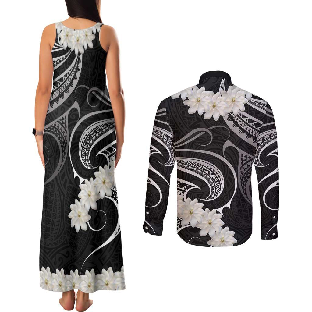 White Sunday Tokelau Gardenia Thunbergia Couples Matching Tank Maxi Dress and Long Sleeve Button Shirt Fakamalo Atu Kia Te Koutou Uma LT9 - Polynesian Pride