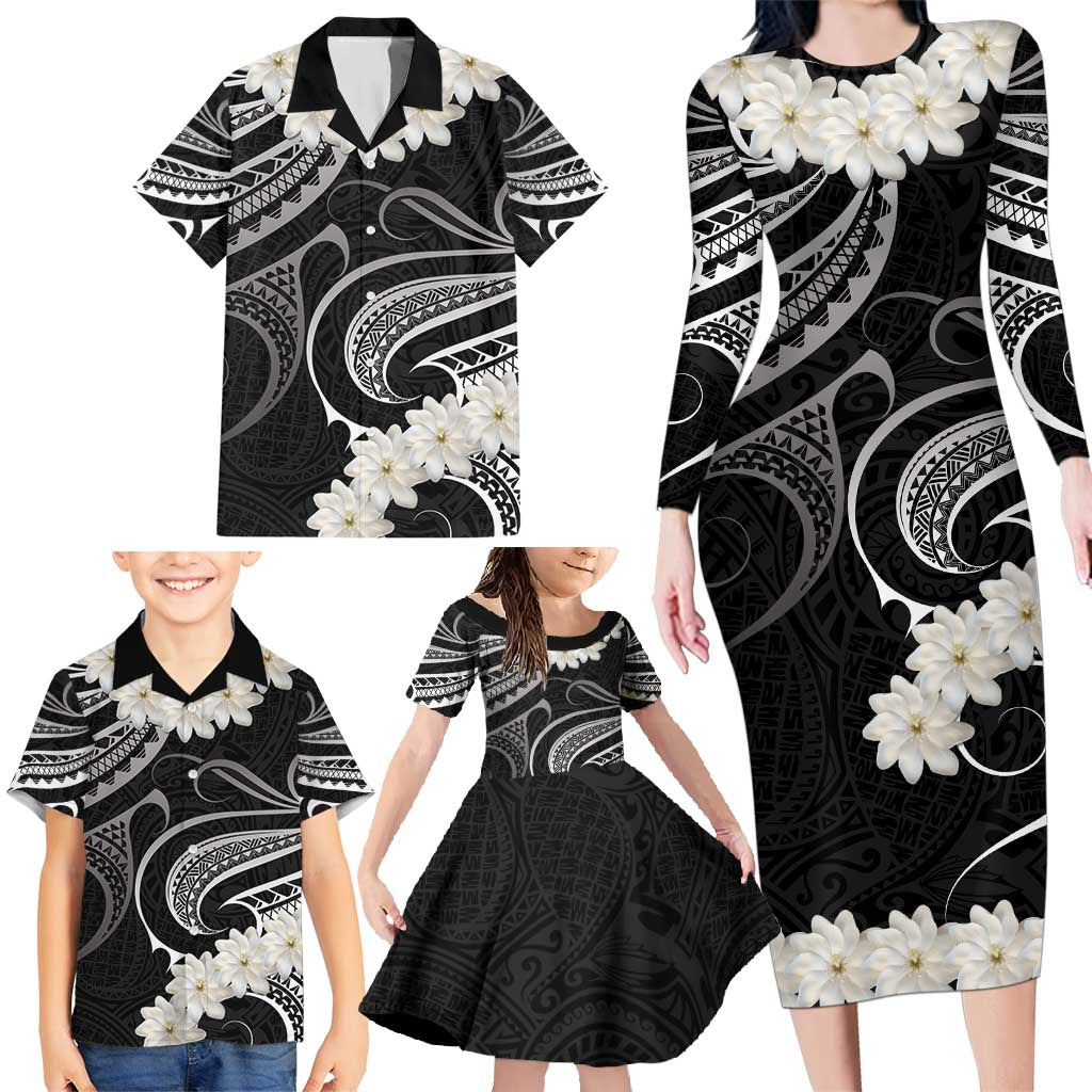 White Sunday Tokelau Gardenia Thunbergia Family Matching Long Sleeve Bodycon Dress and Hawaiian Shirt Fakamalo Atu Kia Te Koutou Uma LT9 - Polynesian Pride