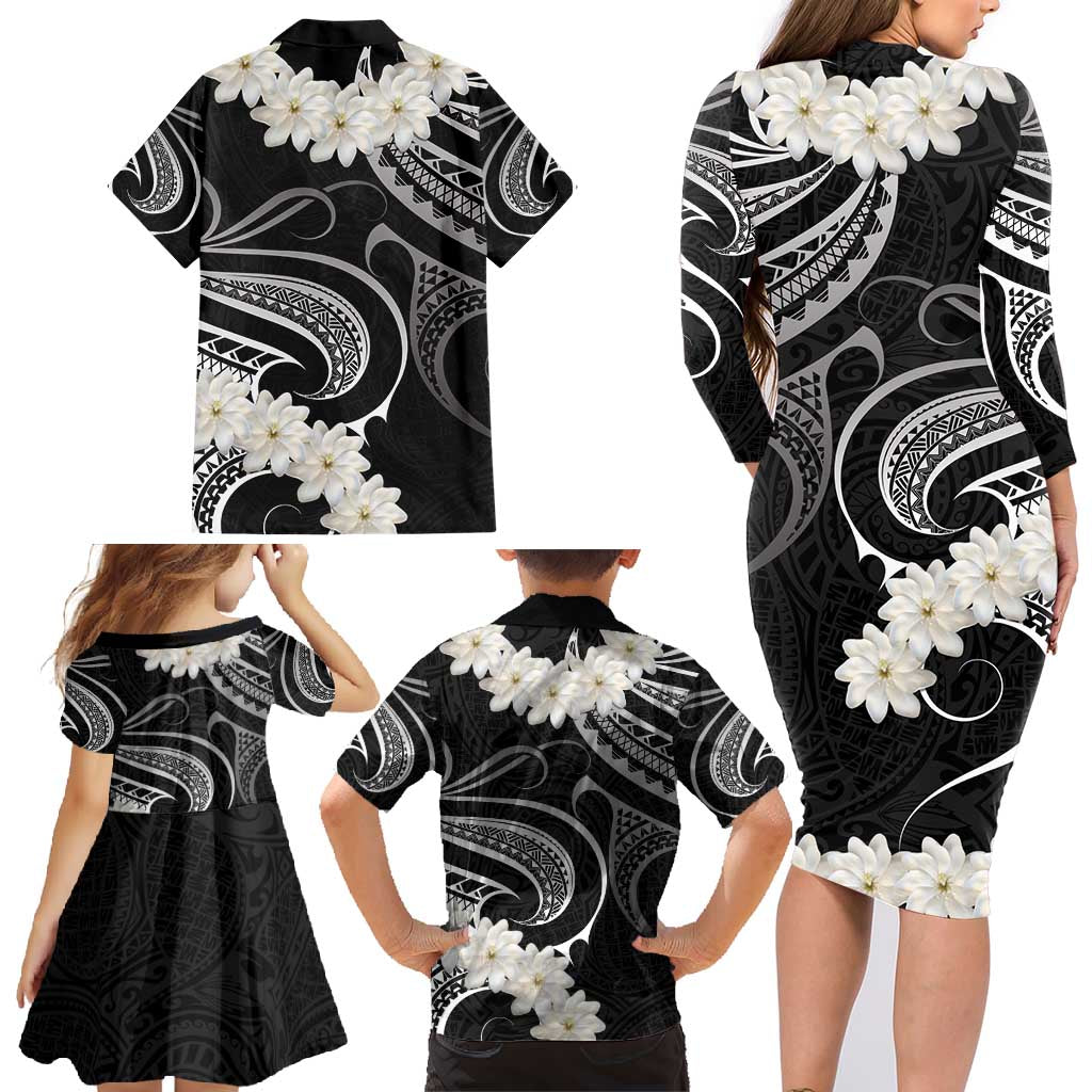 White Sunday Tokelau Gardenia Thunbergia Family Matching Long Sleeve Bodycon Dress and Hawaiian Shirt Fakamalo Atu Kia Te Koutou Uma LT9 - Polynesian Pride
