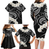 White Sunday Tokelau Gardenia Thunbergia Family Matching Long Sleeve Bodycon Dress and Hawaiian Shirt Fakamalo Atu Kia Te Koutou Uma LT9 - Polynesian Pride