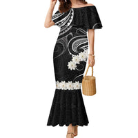 White Sunday Tokelau Gardenia Thunbergia Family Matching Mermaid Dress and Hawaiian Shirt Fakamalo Atu Kia Te Koutou Uma LT9 Mom's Dress Black - Polynesian Pride