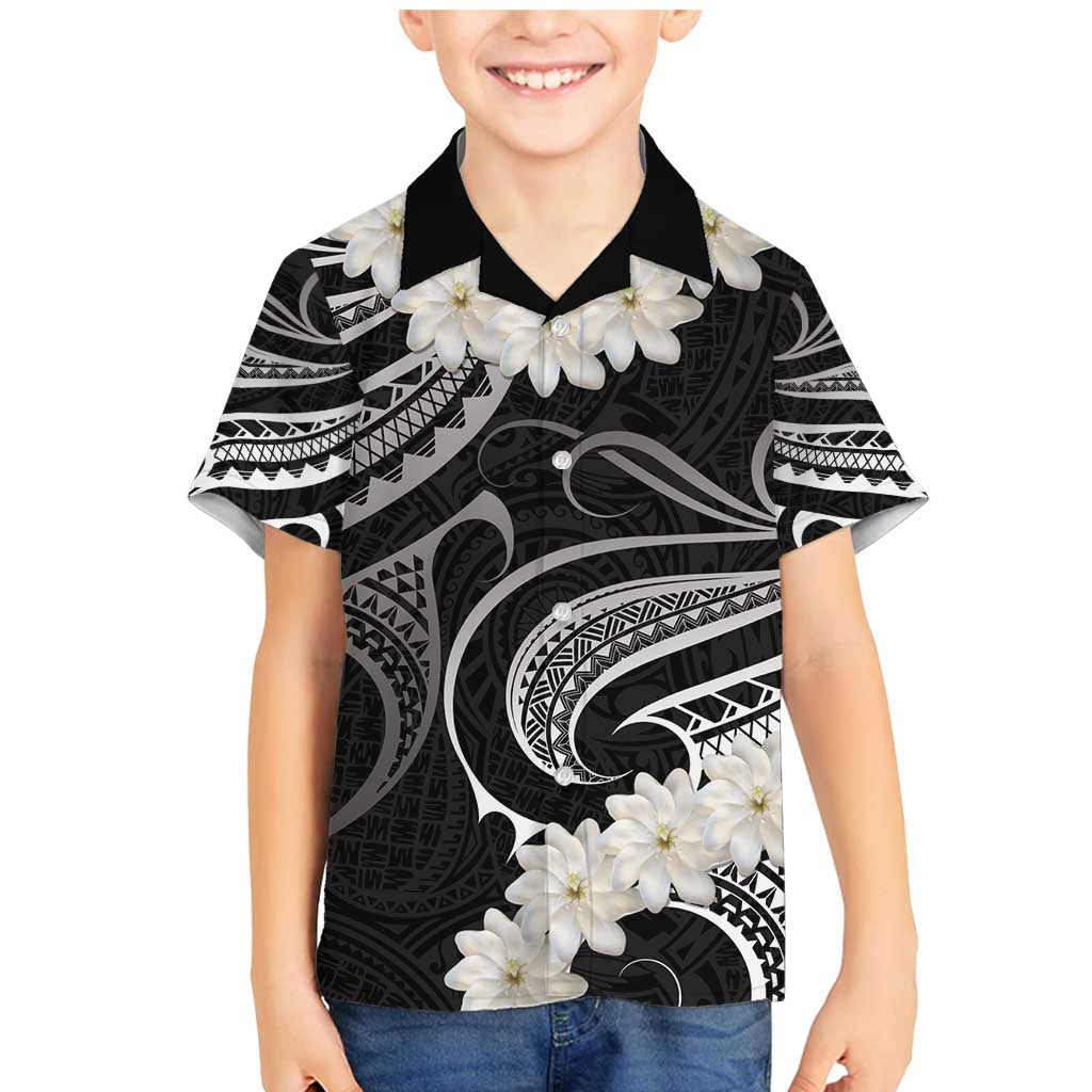 White Sunday Tokelau Gardenia Thunbergia Family Matching Mermaid Dress and Hawaiian Shirt Fakamalo Atu Kia Te Koutou Uma LT9 Son's Shirt Black - Polynesian Pride