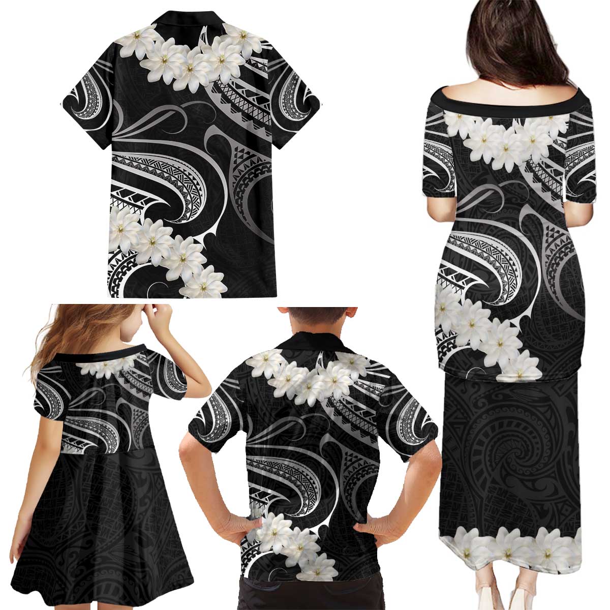 White Sunday Tokelau Gardenia Thunbergia Family Matching Puletasi and Hawaiian Shirt Fakamalo Atu Kia Te Koutou Uma LT9 - Polynesian Pride