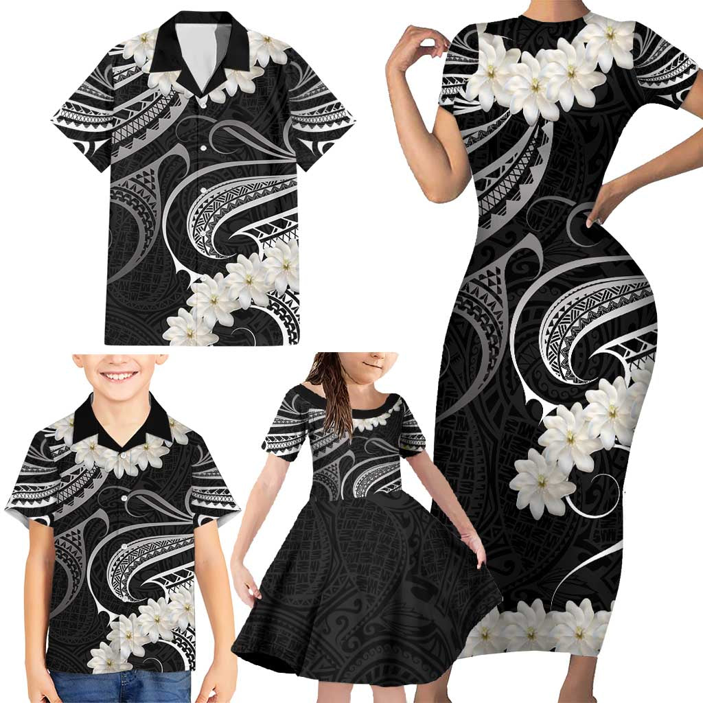 White Sunday Tokelau Gardenia Thunbergia Family Matching Short Sleeve Bodycon Dress and Hawaiian Shirt Fakamalo Atu Kia Te Koutou Uma LT9 - Polynesian Pride