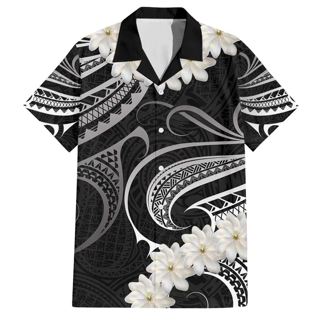 White Sunday Tokelau Gardenia Thunbergia Family Matching Short Sleeve Bodycon Dress and Hawaiian Shirt Fakamalo Atu Kia Te Koutou Uma LT9 Dad's Shirt - Short Sleeve Black - Polynesian Pride