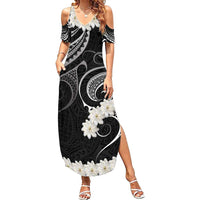 White Sunday Tokelau Gardenia Thunbergia Family Matching Summer Maxi Dress and Hawaiian Shirt Fakamalo Atu Kia Te Koutou Uma LT9 Mom's Dress Black - Polynesian Pride