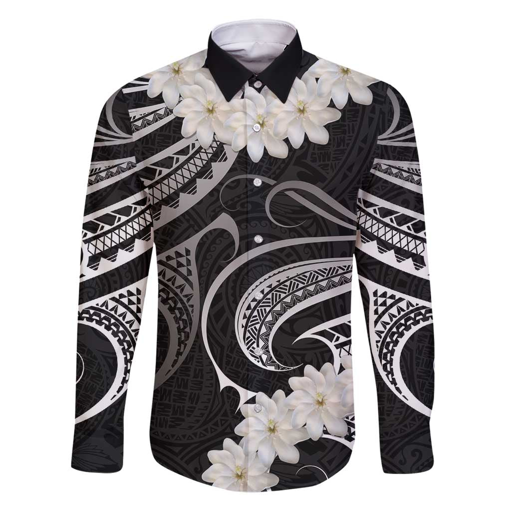 White Sunday Tokelau Gardenia Thunbergia Family Matching Tank Maxi Dress and Hawaiian Shirt Fakamalo Atu Kia Te Koutou Uma LT9 Dad's Shirt - Long Sleeve Black - Polynesian Pride