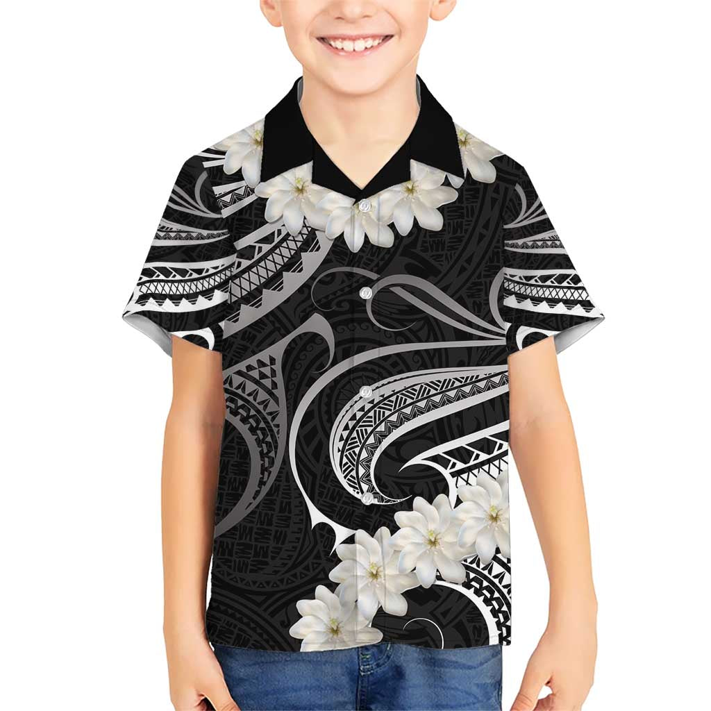 White Sunday Tokelau Gardenia Thunbergia Kid Hawaiian Shirt Fakamalo Atu Kia Te Koutou Uma LT9 Kid Black - Polynesian Pride