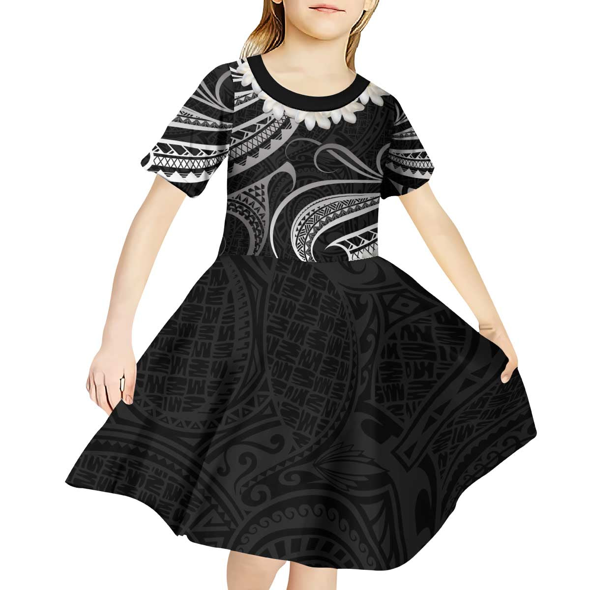 White Sunday Tokelau Gardenia Thunbergia Kid Short Sleeve Dress Fakamalo Atu Kia Te Koutou Uma LT9 - Polynesian Pride