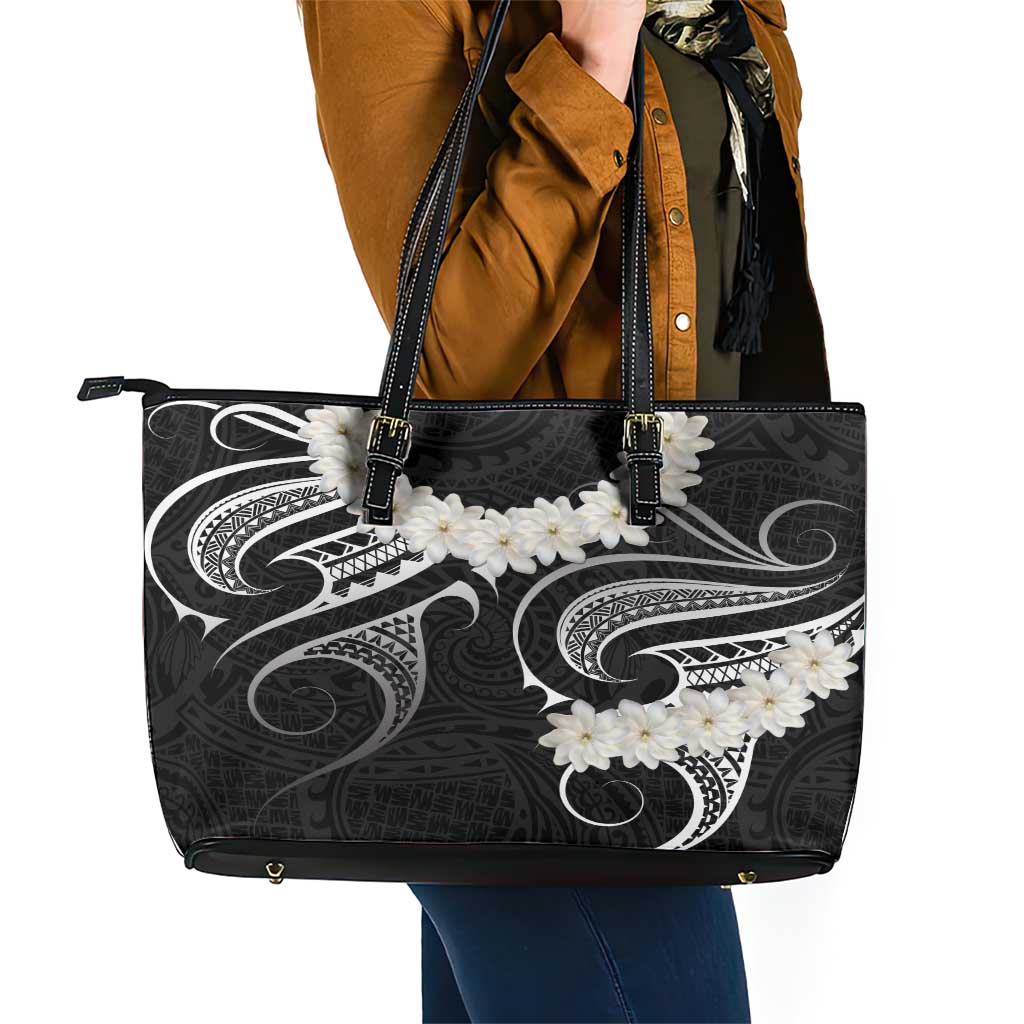 White Sunday Tokelau Gardenia Thunbergia Leather Tote Bag Fakamalo Atu Kia Te Koutou Uma LT9 - Polynesian Pride
