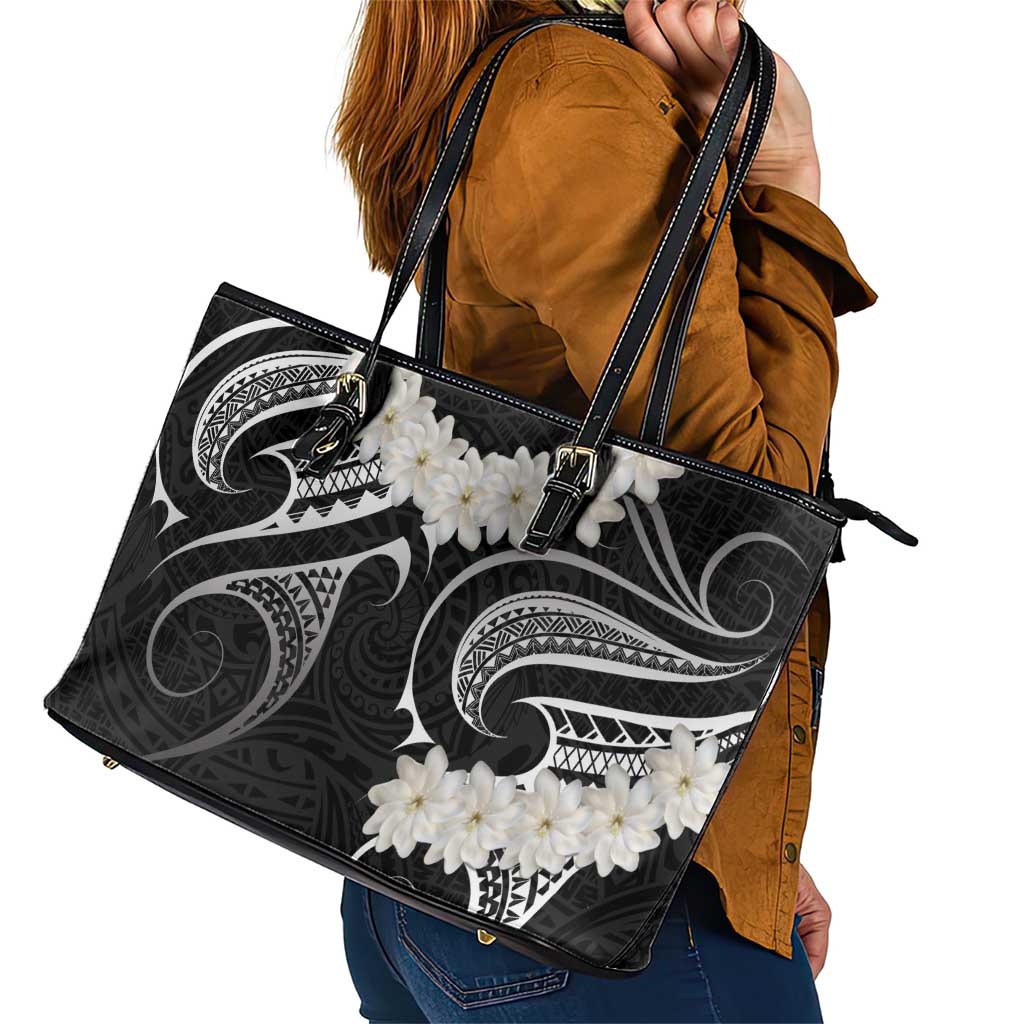 White Sunday Tokelau Gardenia Thunbergia Leather Tote Bag Fakamalo Atu Kia Te Koutou Uma LT9 - Polynesian Pride