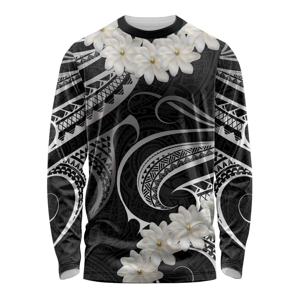 White Sunday Tokelau Gardenia Thunbergia Long Sleeve Shirt Fakamalo Atu Kia Te Koutou Uma LT9 Unisex Black - Polynesian Pride