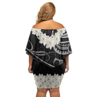 White Sunday Tokelau Gardenia Thunbergia Off Shoulder Short Dress Fakamalo Atu Kia Te Koutou Uma LT9 - Polynesian Pride