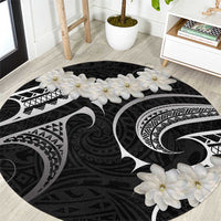 White Sunday Tokelau Gardenia Thunbergia Round Carpet Fakamalo Atu Kia Te Koutou Uma LT9 Black - Polynesian Pride
