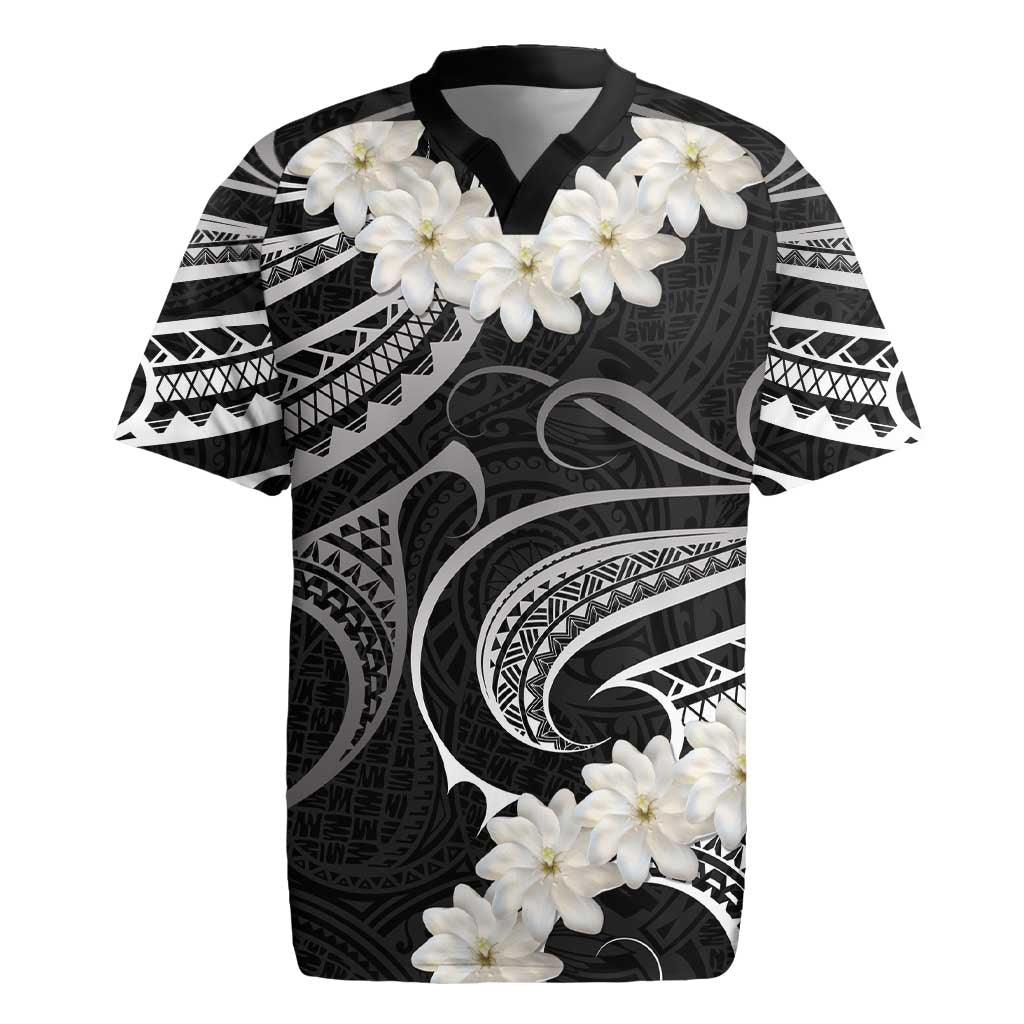White Sunday Tokelau Gardenia Thunbergia Rugby Jersey Fakamalo Atu Kia Te Koutou Uma LT9 Black - Polynesian Pride