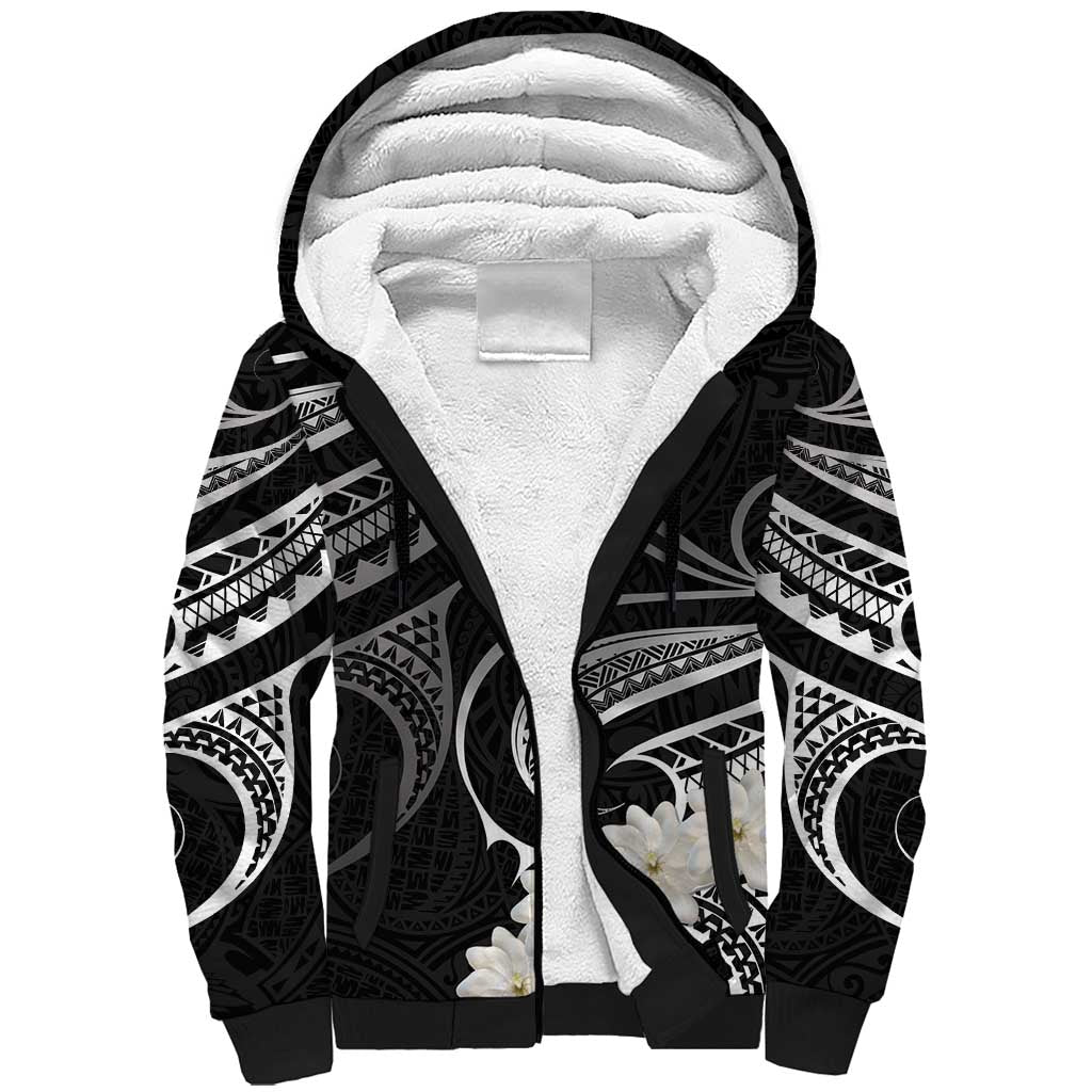 White Sunday Tokelau Gardenia Thunbergia Sherpa Hoodie Fakamalo Atu Kia Te Koutou Uma LT9 Unisex Black - Polynesian Pride