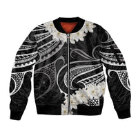 White Sunday Tokelau Gardenia Thunbergia Sleeve Zip Bomber Jacket Fakamalo Atu Kia Te Koutou Uma LT9 Unisex Black - Polynesian Pride