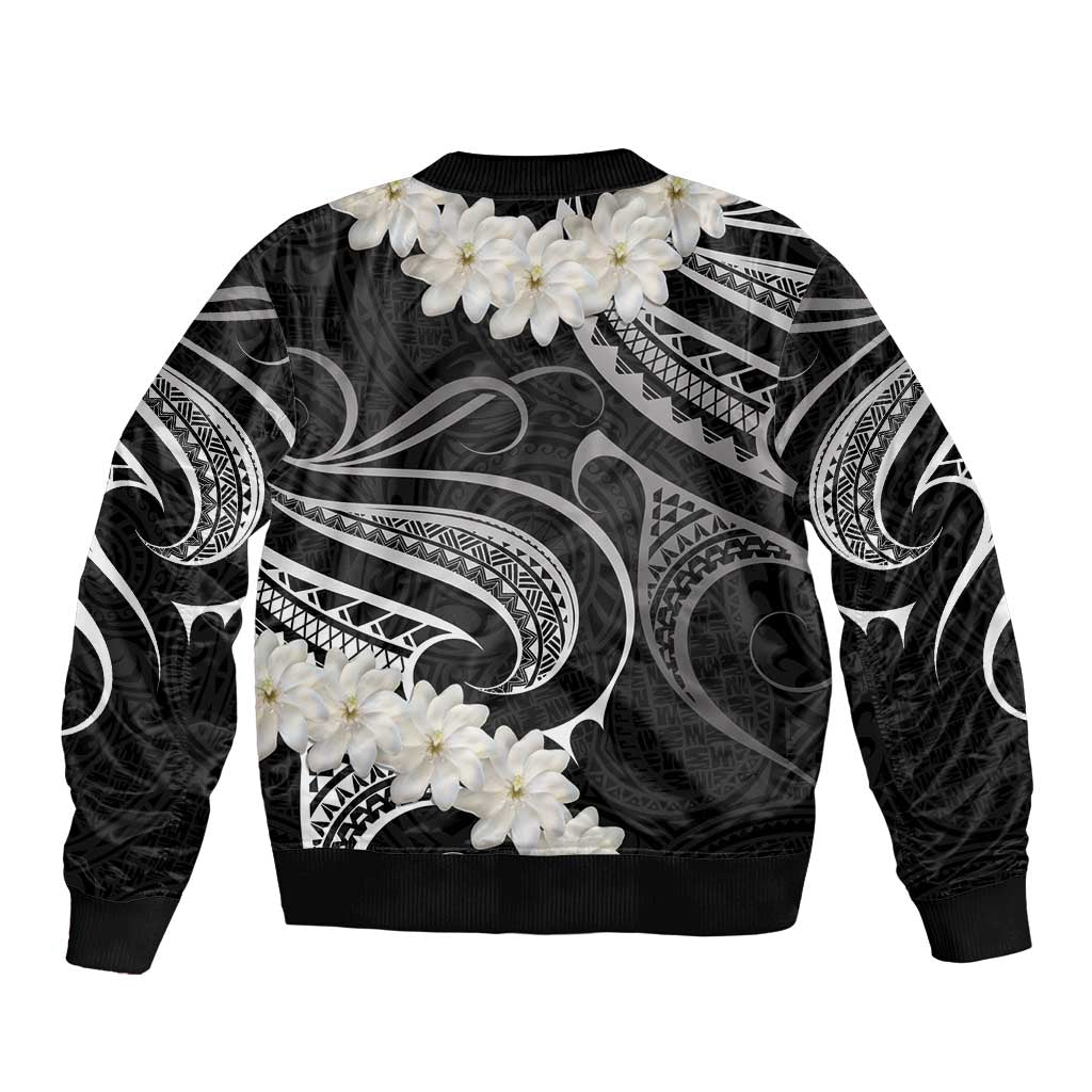 White Sunday Tokelau Gardenia Thunbergia Sleeve Zip Bomber Jacket Fakamalo Atu Kia Te Koutou Uma LT9 - Polynesian Pride