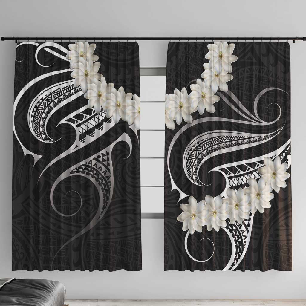 White Sunday Tokelau Gardenia Thunbergia Window Curtain Fakamalo Atu Kia Te Koutou Uma LT9 With Hooks Black - Polynesian Pride