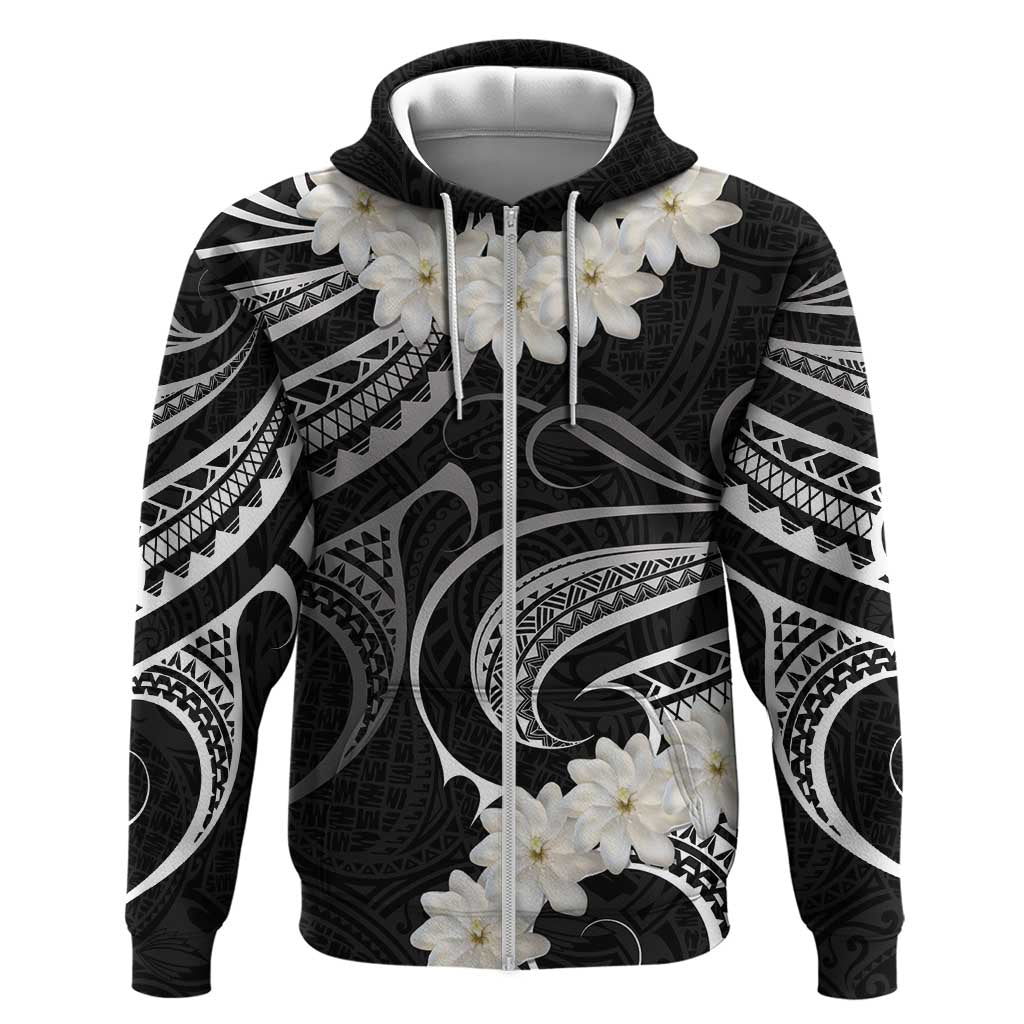White Sunday Tokelau Gardenia Thunbergia Zip Hoodie Fakamalo Atu Kia Te Koutou Uma LT9 Zip Hoodie Black - Polynesian Pride