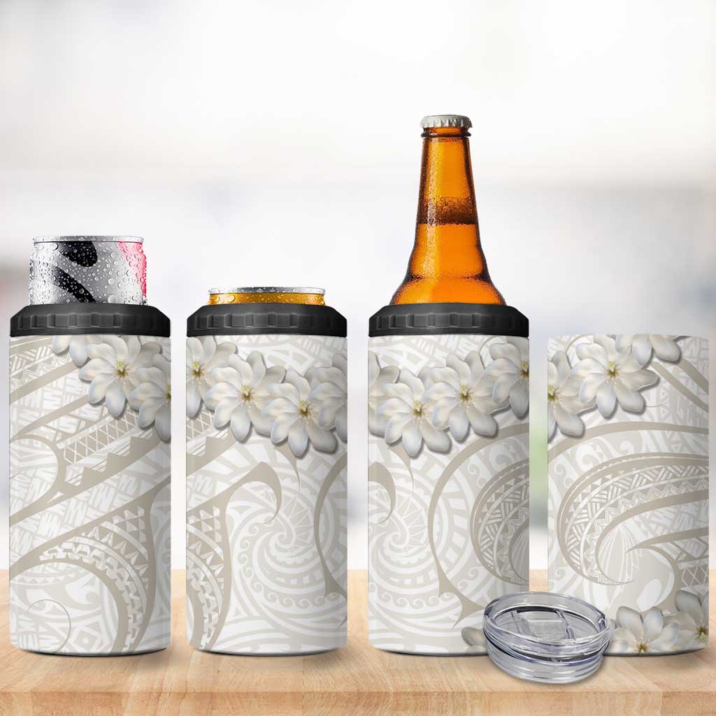 Tokelau Gardenia Thunbergia 4 in 1 Can Cooler Tumbler Black Polynesian Art Vibe