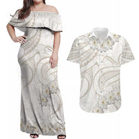 Tokelau Gardenia Thunbergia Couples Matching Off Shoulder Maxi Dress and Hawaiian Shirt Polynesian Art Vibe LT9 White - Polynesian Pride
