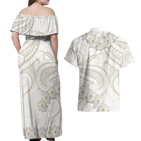 Tokelau Gardenia Thunbergia Couples Matching Off Shoulder Maxi Dress and Hawaiian Shirt Polynesian Art Vibe LT9 - Polynesian Pride