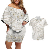 Tokelau Gardenia Thunbergia Couples Matching Off Shoulder Short Dress and Hawaiian Shirt Polynesian Art Vibe LT9 White - Polynesian Pride
