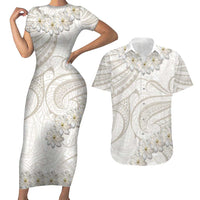Tokelau Gardenia Thunbergia Couples Matching Short Sleeve Bodycon Dress and Hawaiian Shirt Polynesian Art Vibe LT9 White - Polynesian Pride