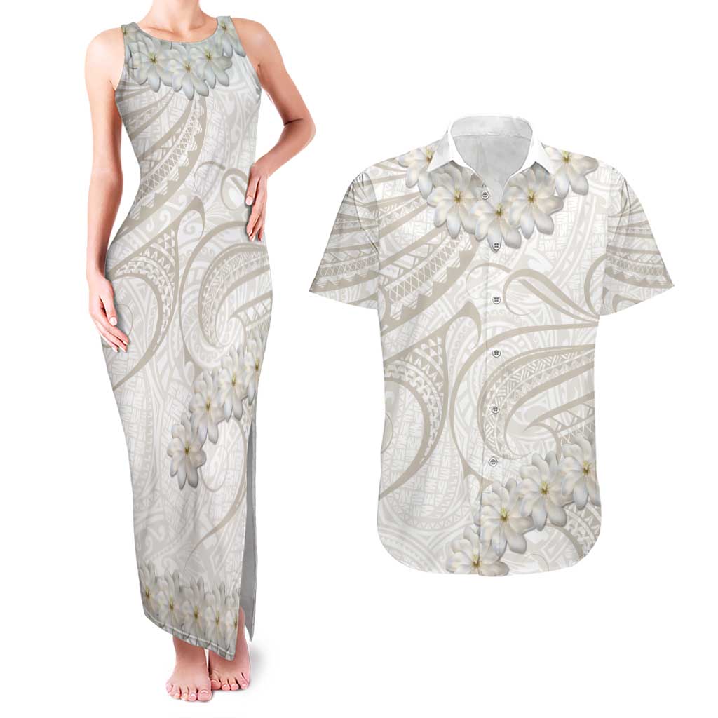 Tokelau Gardenia Thunbergia Couples Matching Tank Maxi Dress and Hawaiian Shirt Polynesian Art Vibe LT9 White - Polynesian Pride