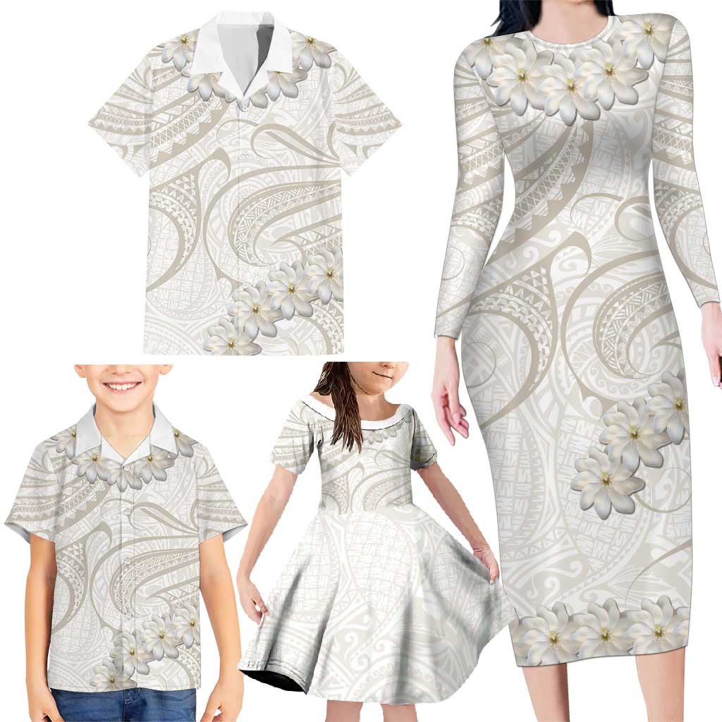 Tokelau Gardenia Thunbergia Family Matching Long Sleeve Bodycon Dress and Hawaiian Shirt Polynesian Art Vibe LT9 - Polynesian Pride