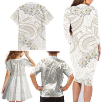 Tokelau Gardenia Thunbergia Family Matching Long Sleeve Bodycon Dress and Hawaiian Shirt Polynesian Art Vibe LT9 - Polynesian Pride