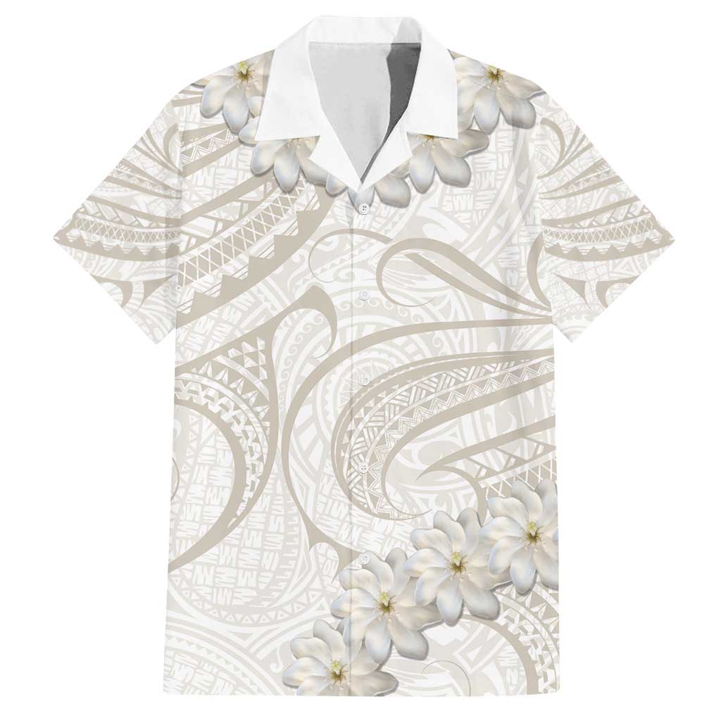 Tokelau Gardenia Thunbergia Family Matching Long Sleeve Bodycon Dress and Hawaiian Shirt Polynesian Art Vibe LT9 Dad's Shirt - Short Sleeve White - Polynesian Pride