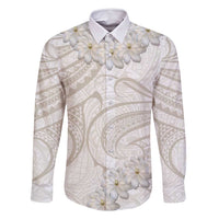 Tokelau Gardenia Thunbergia Family Matching Mermaid Dress and Hawaiian Shirt Polynesian Art Vibe LT9 Dad's Shirt - Long Sleeve White - Polynesian Pride
