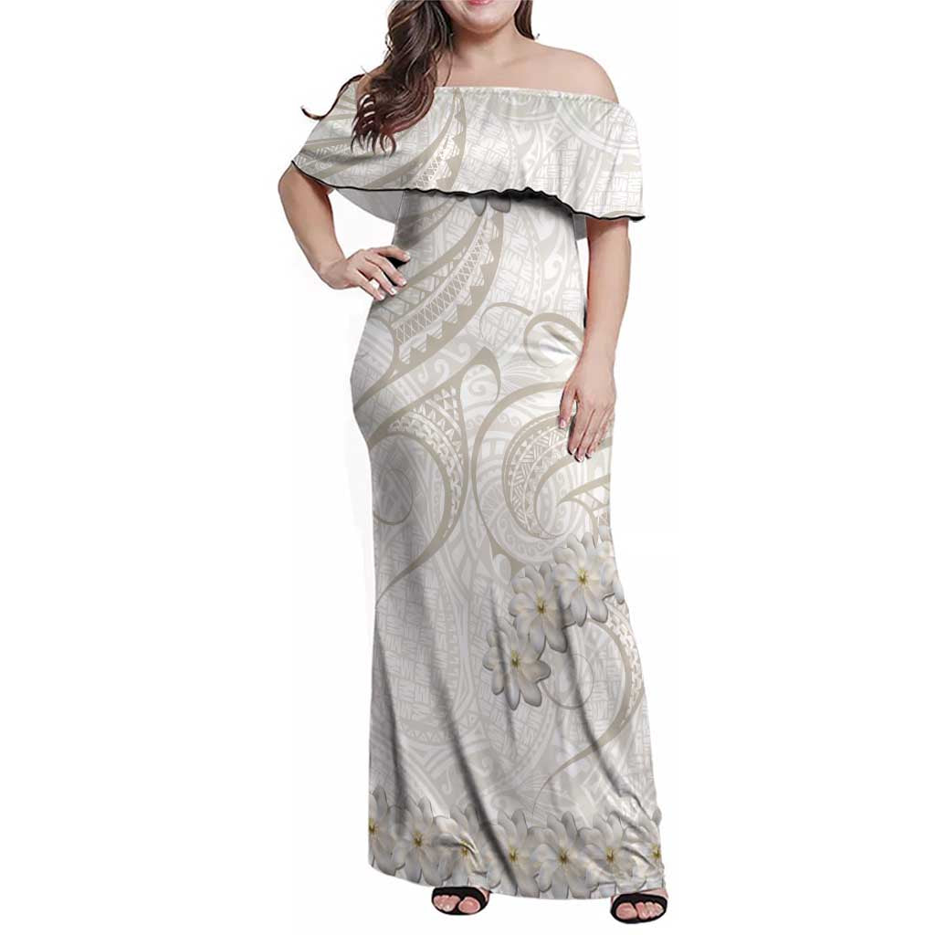 Tokelau Gardenia Thunbergia Family Matching Off Shoulder Maxi Dress and Hawaiian Shirt Polynesian Art Vibe LT9 Mom's Dress White - Polynesian Pride